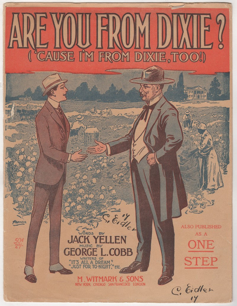 Are You From Dixie? Antique Graphic Art Sheet Music Southern Song 1915