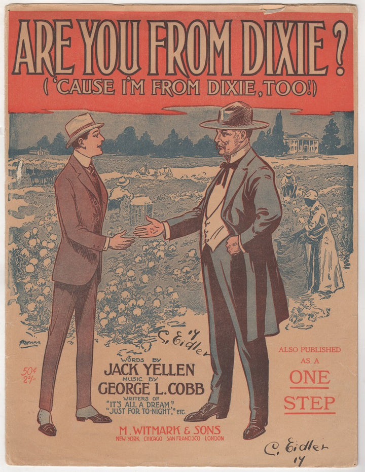 Are You From Dixie? Antique Graphic Art Sheet Music Southern Song 1915