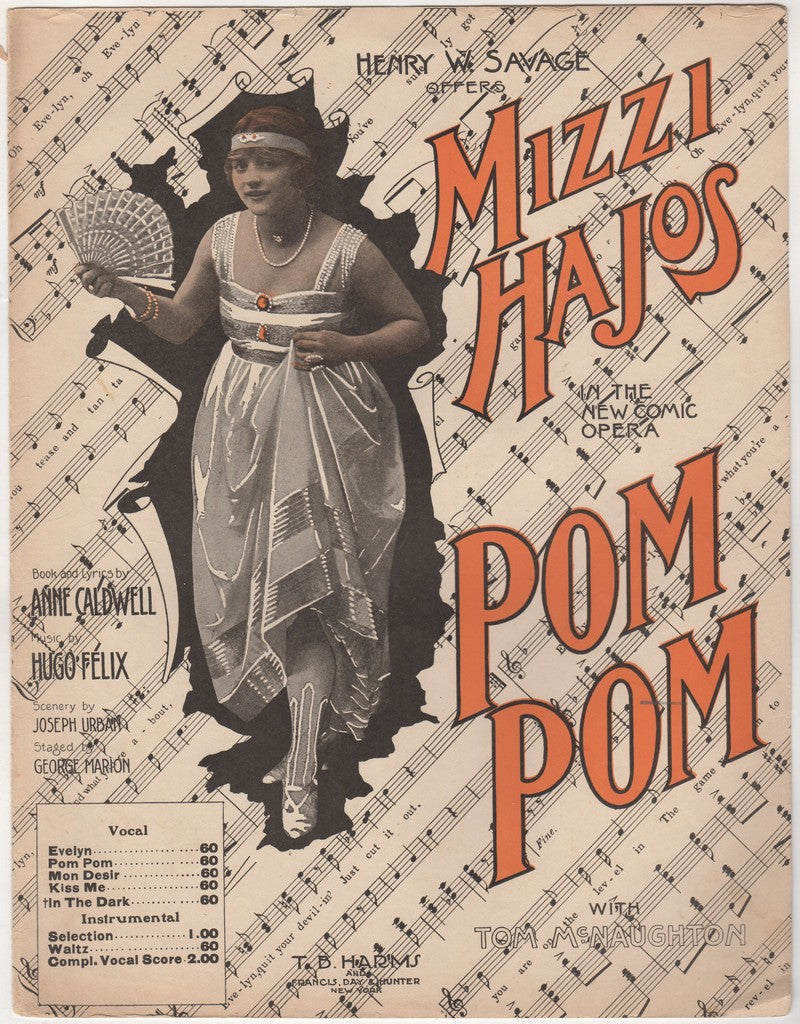 Mizzi Hajos Pom Pom Opera Song Antique Graphic Art Sheet Music 1916