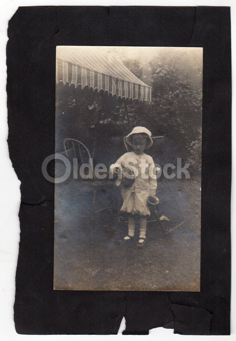 Cute Little Boy Indian Drum and Bugle Play Antique Snapshot Photo
