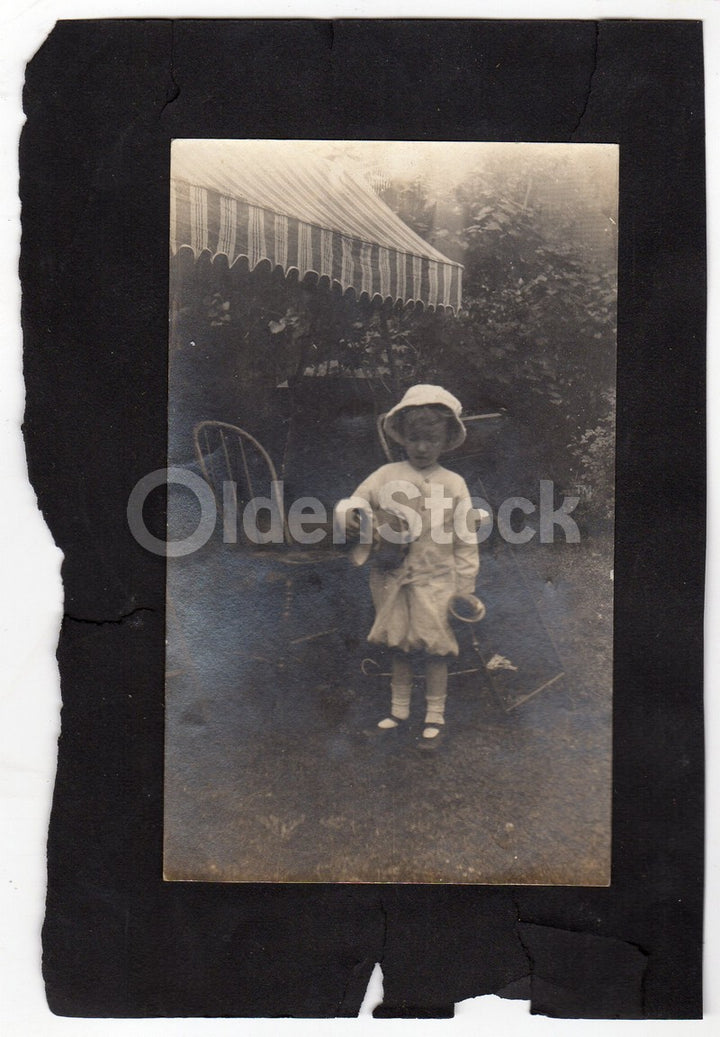 Cute Little Boy Indian Drum and Bugle Play Antique Snapshot Photo