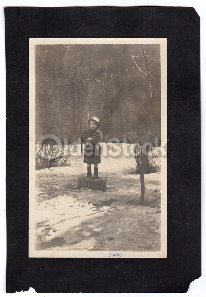Cute Little Boy Literally on his Soap Box Lovely Antique Snapshot Photo