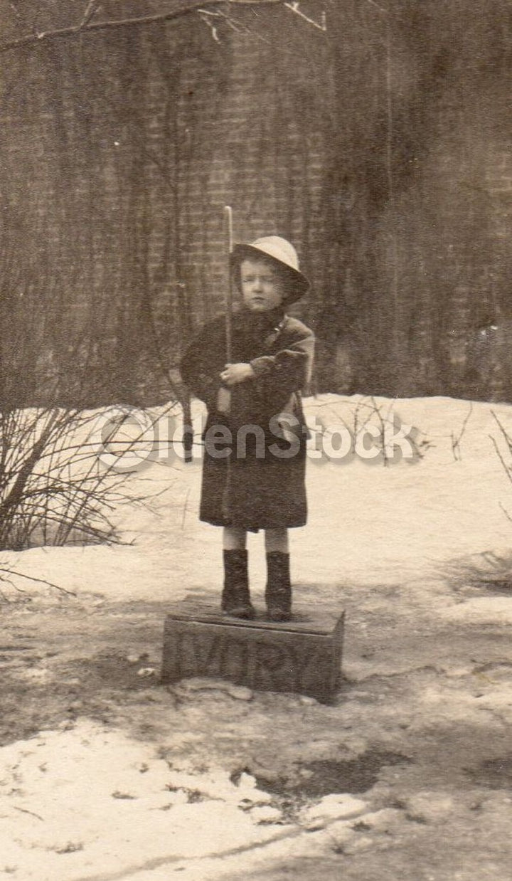Cute Little Boy Literally on his Soap Box Lovely Antique Snapshot Photo