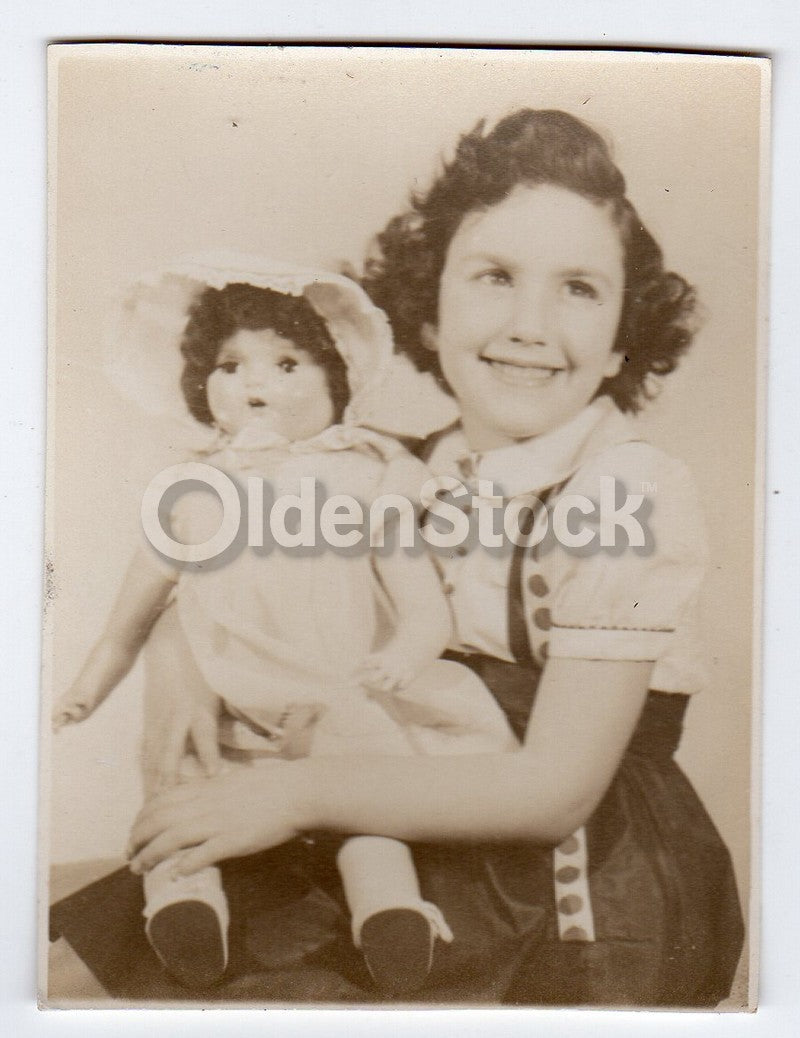 Cute Little Girl with her Twin Baby Doll Vintage Americana Snapshot Photo