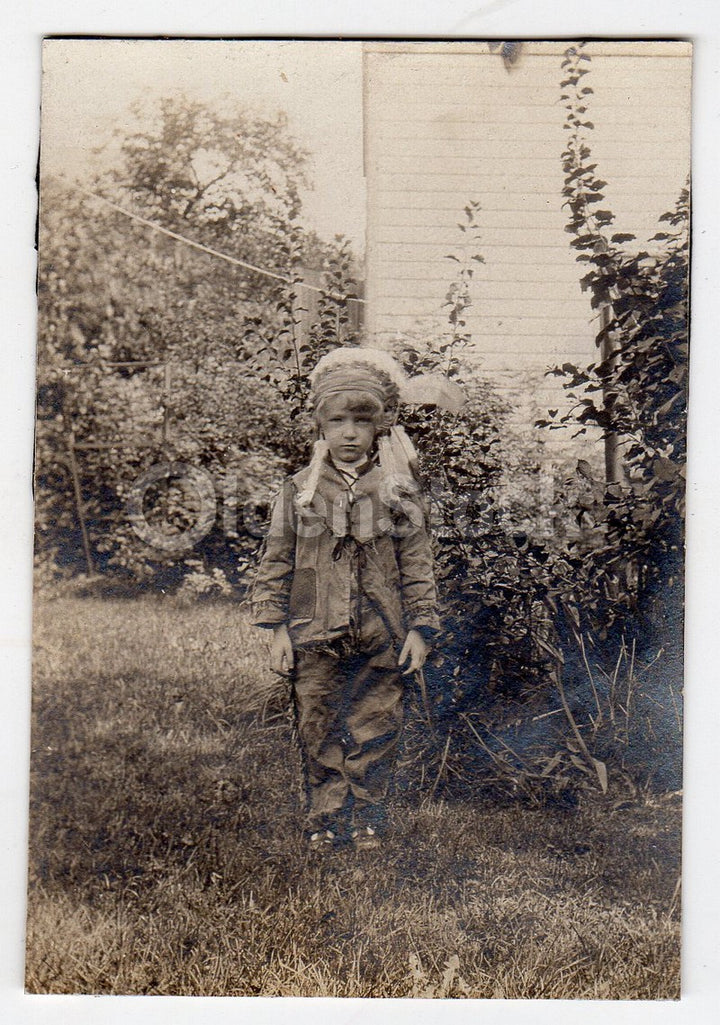 Cute Little Indian Boy Native American Chief Costume Antique Snapshot Photo