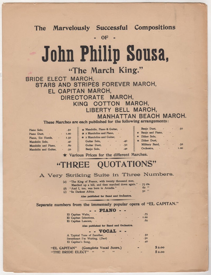 Bride Elect Match Antique Sheet Music by John Philip Sousa 1897
