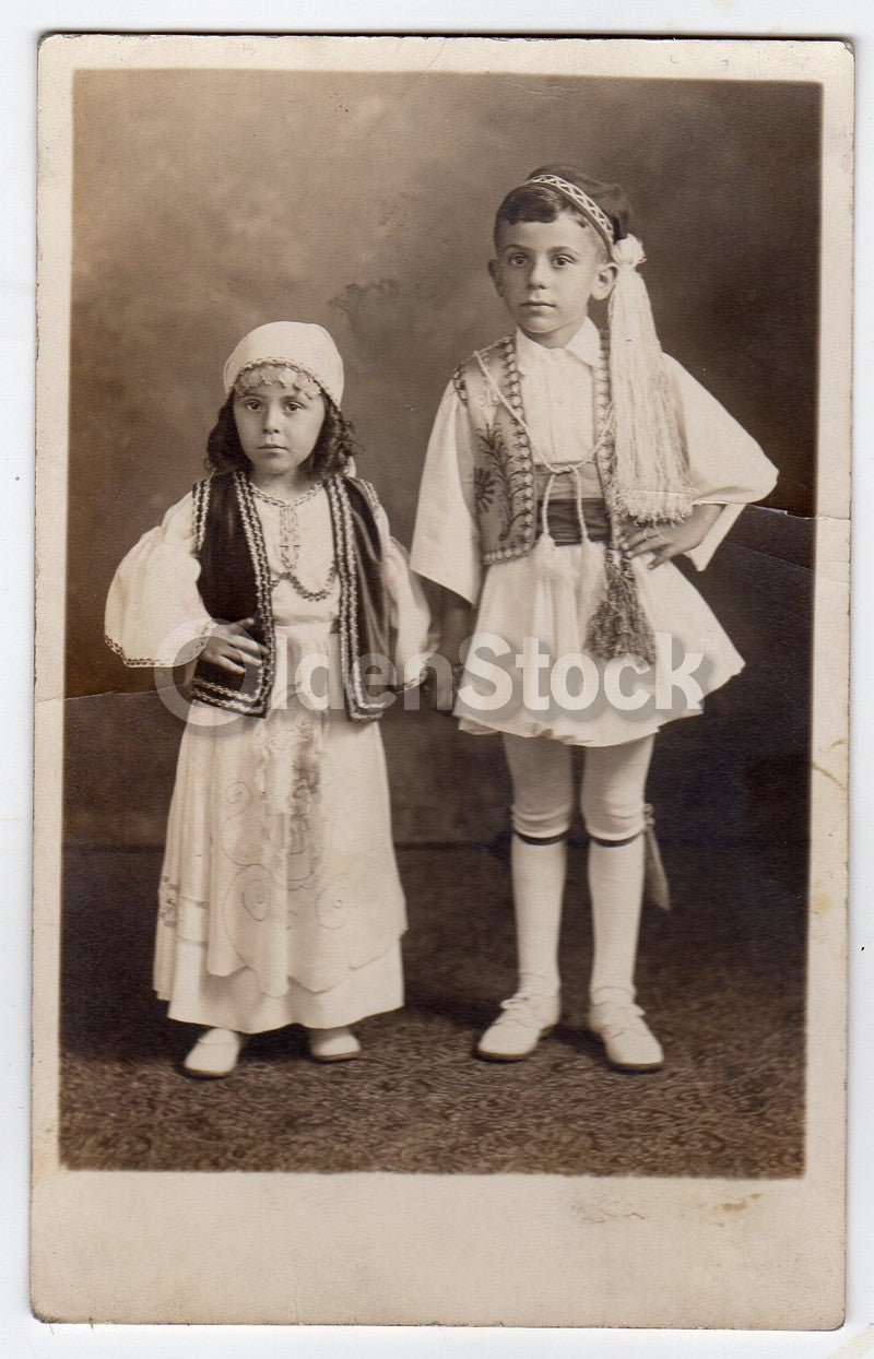 Czech Children in Traditional Ethnic Costume Antique RPPC Real Photo Postcard