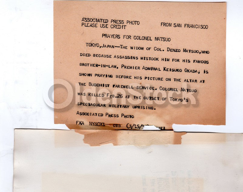 Japanese General Denzo Matsuo Assassinated Funeral Antique News Press Photo 1936