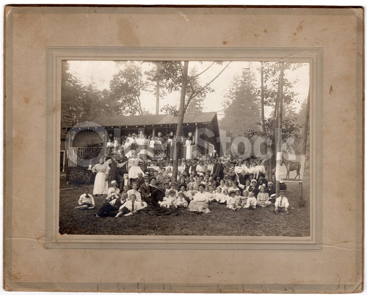 46 Star American Flag Picnic Lawn Party Antique Americana Photo on Board