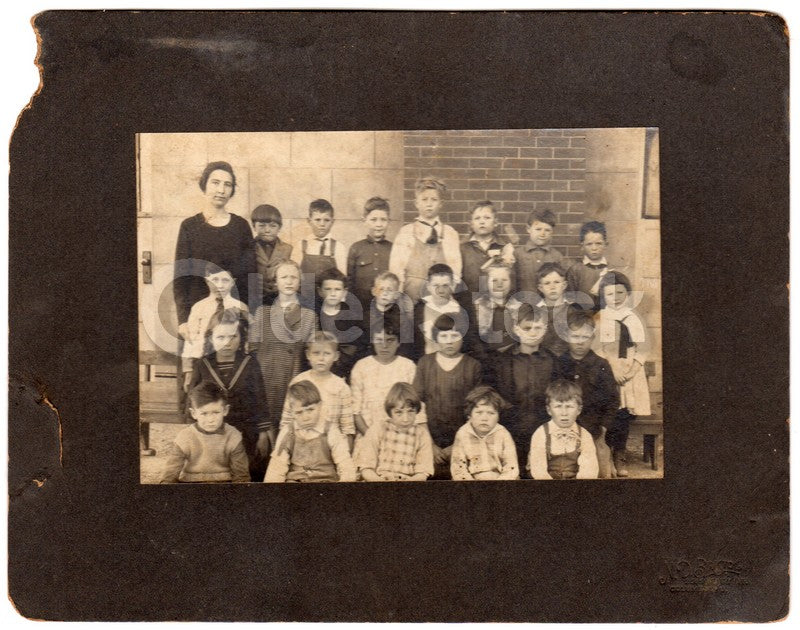 Cross-eyed Boy American School Children 1910s Antique Photo on Board