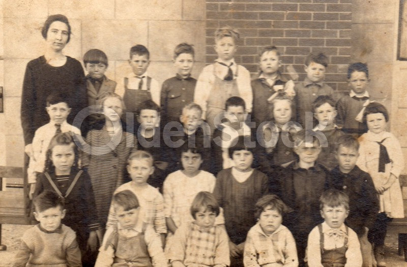 Cross-eyed Boy American School Children 1910s Antique Photo on Board