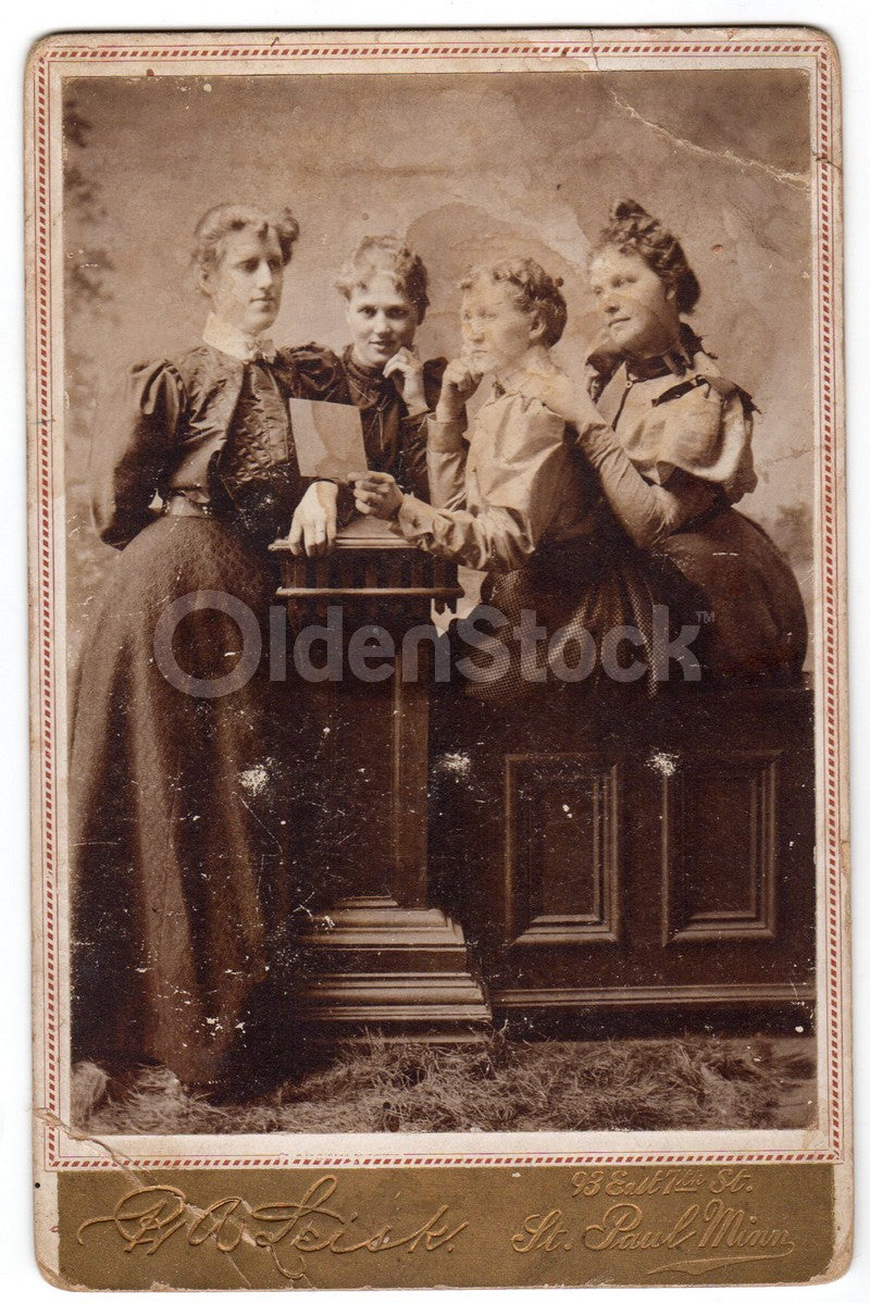 Victorian Lady Friends Artistic Pose Minnesota Antique Cabinet Photo on Board