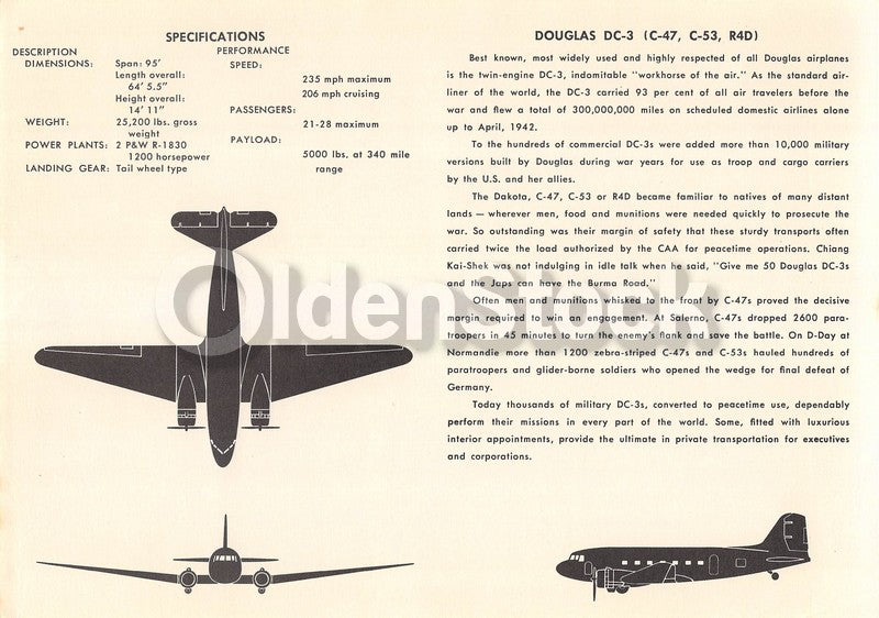 Douglas DC-3 Transport Airliner Vintage Aviation Spotters Photo Card