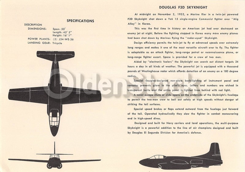 Douglas F3D Skyknight Navy Plane Vintage Aviation Spotters Photo Card