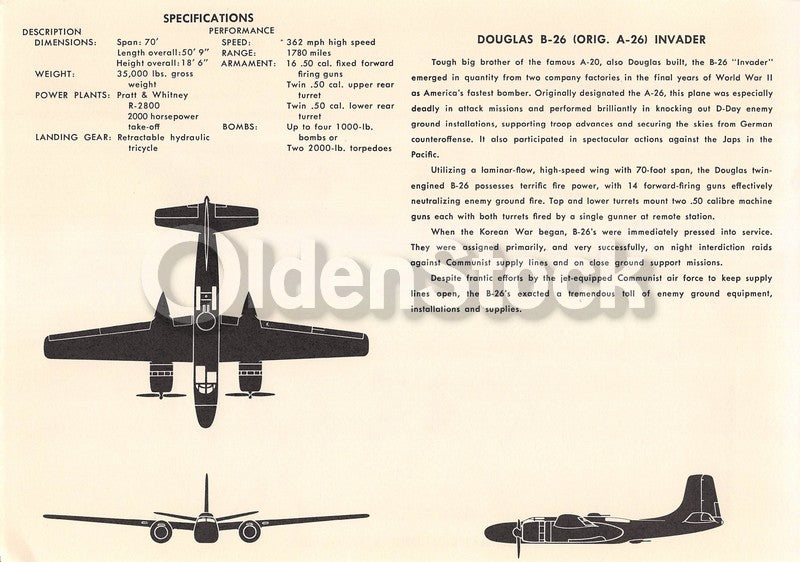 Douglas B-26 Invader WWII Bomber Plane Vintage Aviation Spotters Photo Card