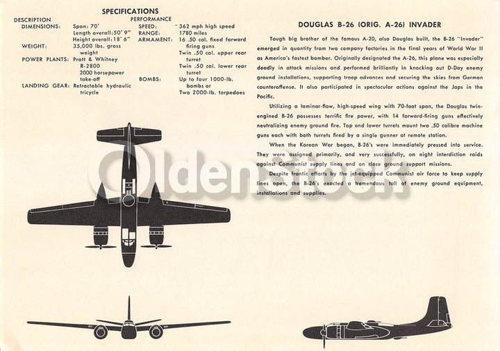 Douglas B-26 Invader WWII Bomber Plane Vintage Aviation Spotters Photo Card