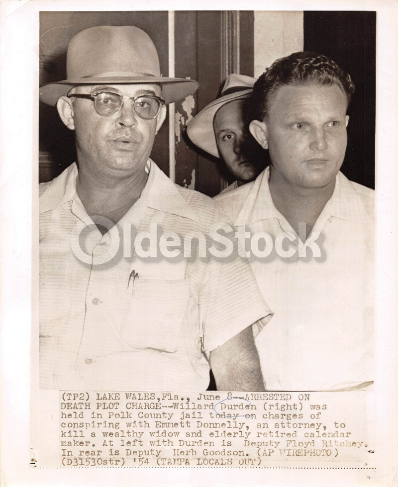 Willard Durden Tampa FL Murder Plot Criminal Vintage News Press Photo 1954