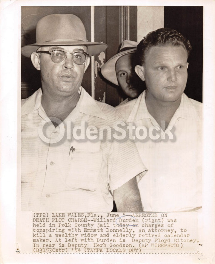 Willard Durden Tampa FL Murder Plot Criminal Vintage News Press Photo 1954