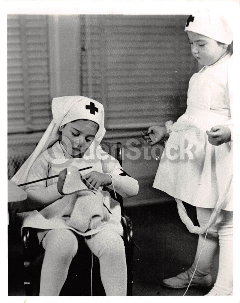 Cute Little Girls Red Cross Nurses Vintage WWII Medical News Press Photo