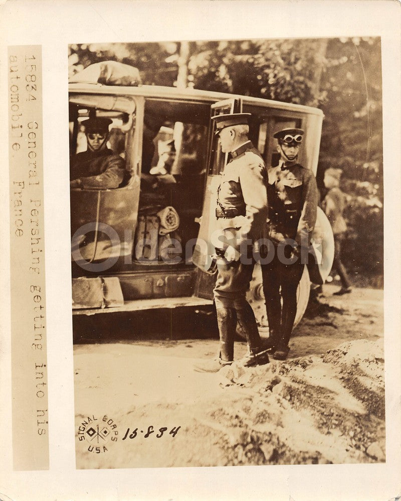 General Black Jack Pershing Motorcade Original WWI Signal Corps File Photo