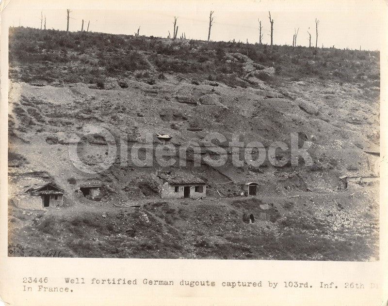 103rd Infantry Captured German Dugouts Vintage WWI Signal Corps File Photo