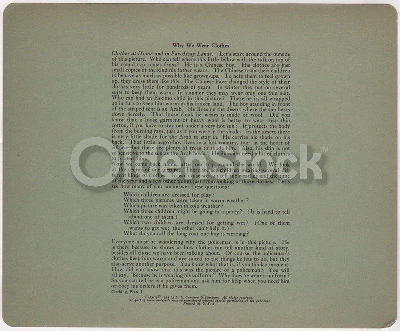 World Clothing Ethnic School Children Policeman Antique Graphic Art Educational Poster Card