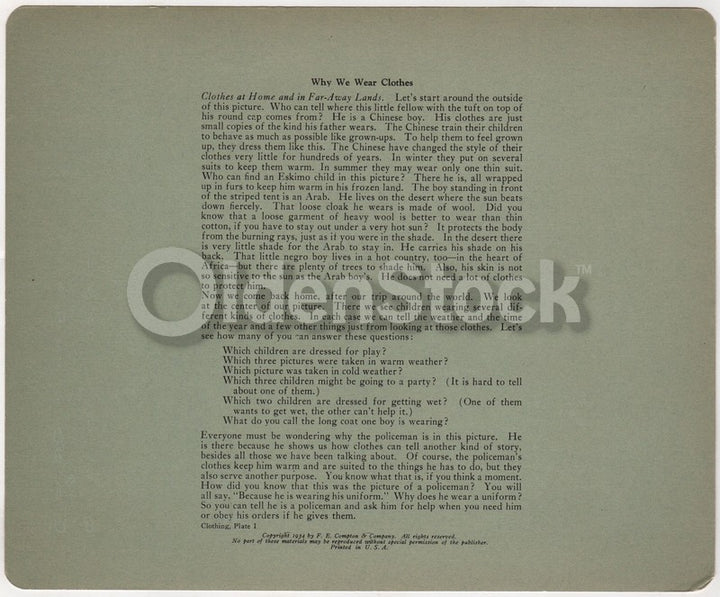 World Clothing Ethnic School Children Policeman Antique Graphic Art Educational Poster Card