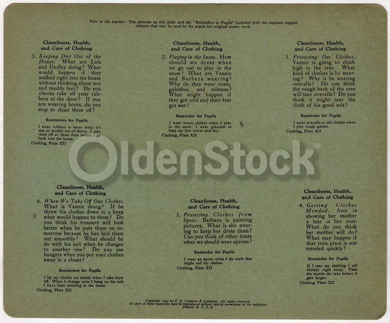 Kids Clothing Care and Health Antique Graphic Art Deco Educational Poster Card