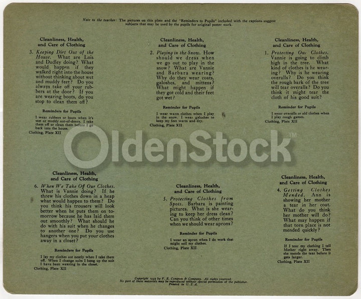 Kids Clothing Care and Health Antique Graphic Art Deco Educational Poster Card