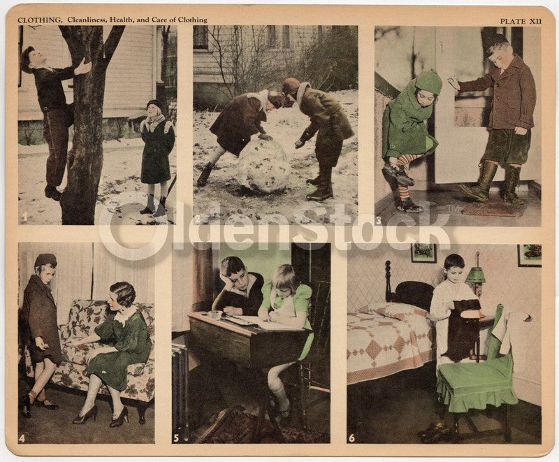Kids Clothing Care and Health Antique Graphic Art Deco Educational Poster Card