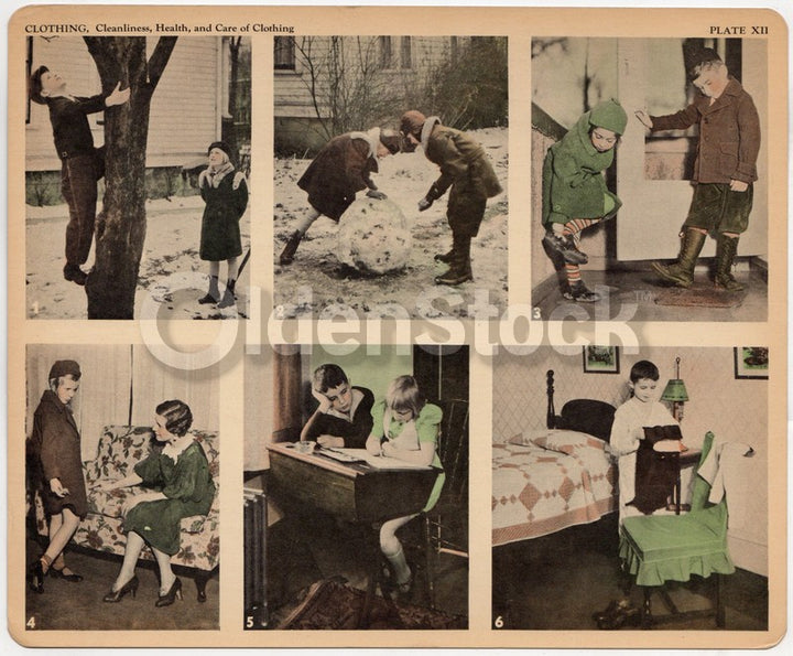 Kids Clothing Care and Health Antique Graphic Art Deco Educational Poster Card