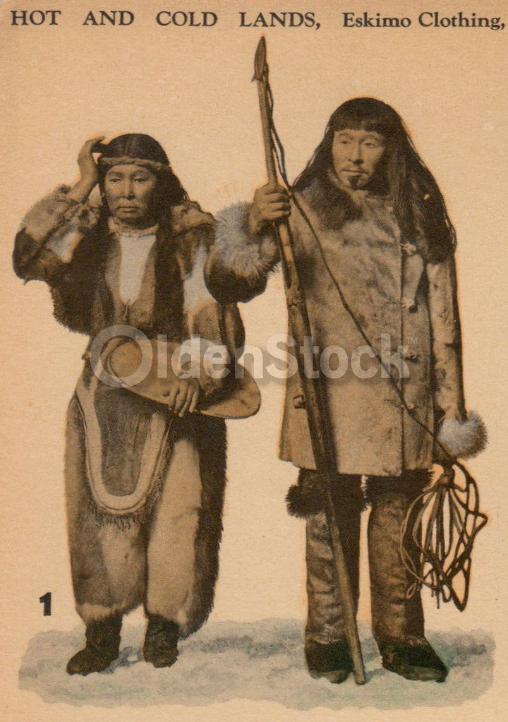 Eskimo Clothing and Tools Antique Graphic Art Educational Poster Card