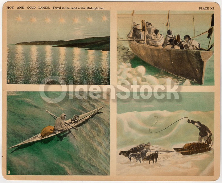 Land of the Midnight Sun Arctic Travel Antique Ethnographic Art Educational Poster Card 1934