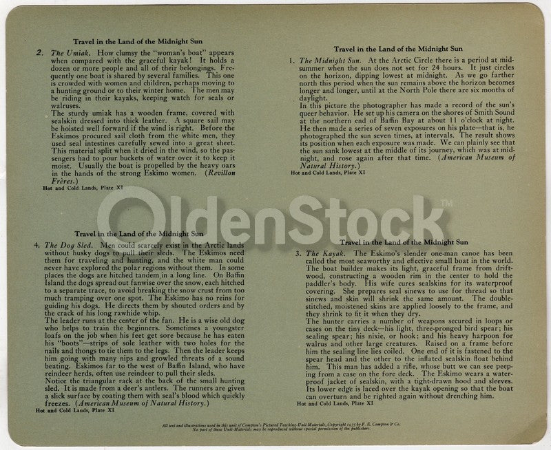 Land of the Midnight Sun Arctic Travel Antique Ethnographic Art Educational Poster Card 1934