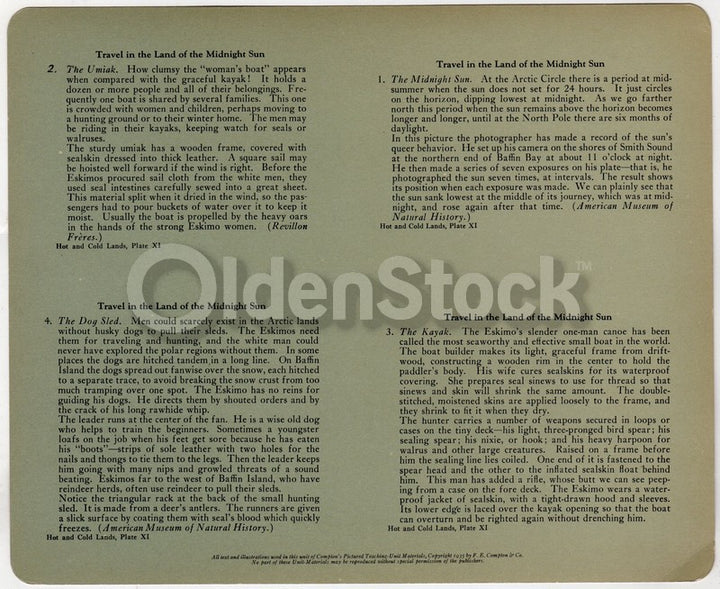 Land of the Midnight Sun Arctic Travel Antique Ethnographic Art Educational Poster Card 1934