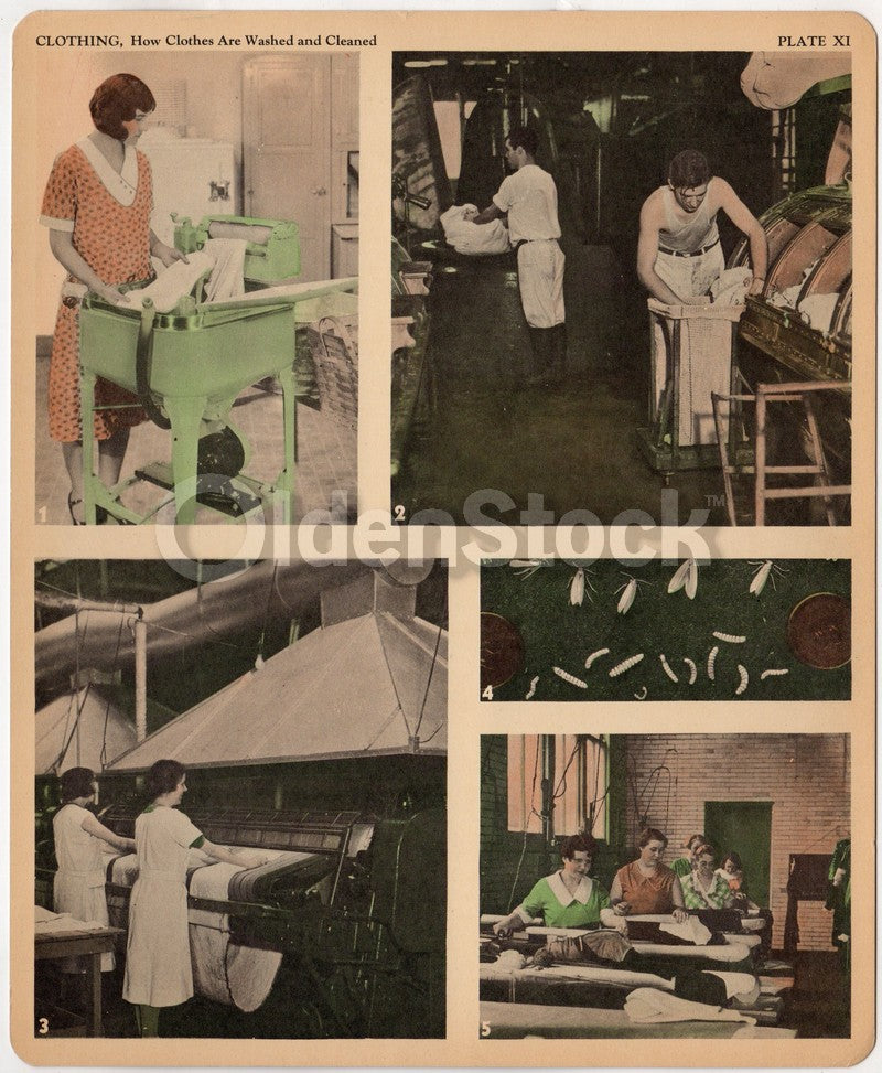 Industrial Cloths Washers Machinery Antique Graphic Art Educational Poster Card 1934
