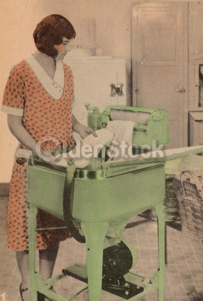 Industrial Cloths Washers Machinery Antique Graphic Art Educational Poster Card 1934