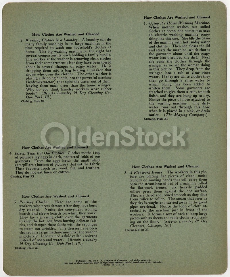 Industrial Cloths Washers Machinery Antique Graphic Art Educational Poster Card 1934