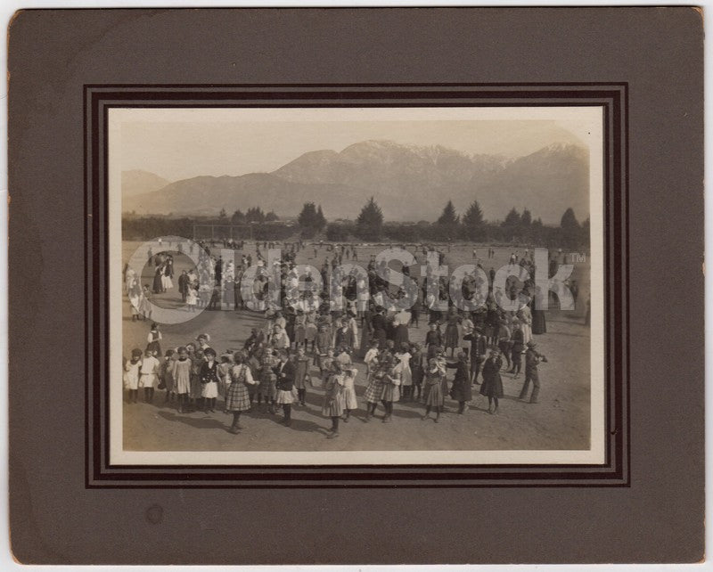 Cute Kids School Recess Scene Great Victorian Era Antique Photo on Board