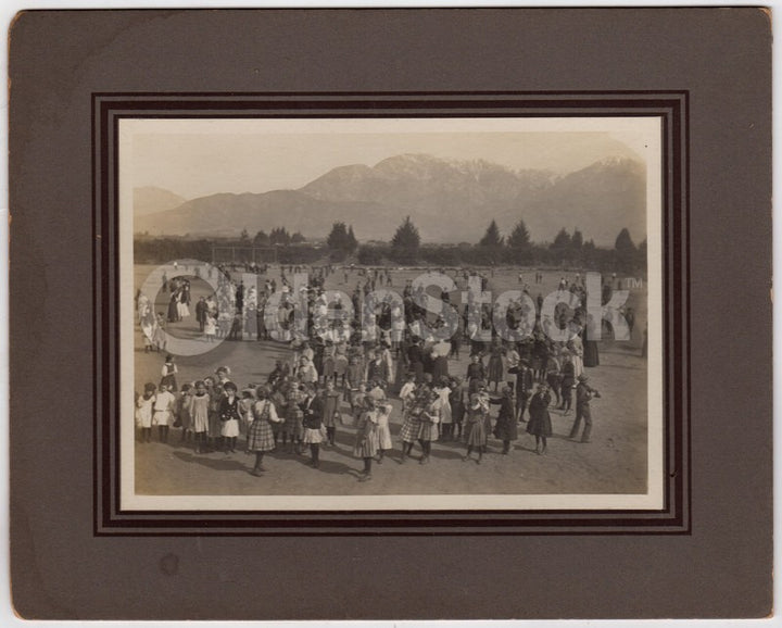 Cute Kids School Recess Scene Great Victorian Era Antique Photo on Board
