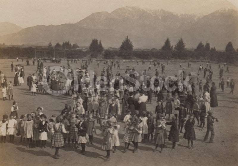 Cute Kids School Recess Scene Great Victorian Era Antique Photo on Board