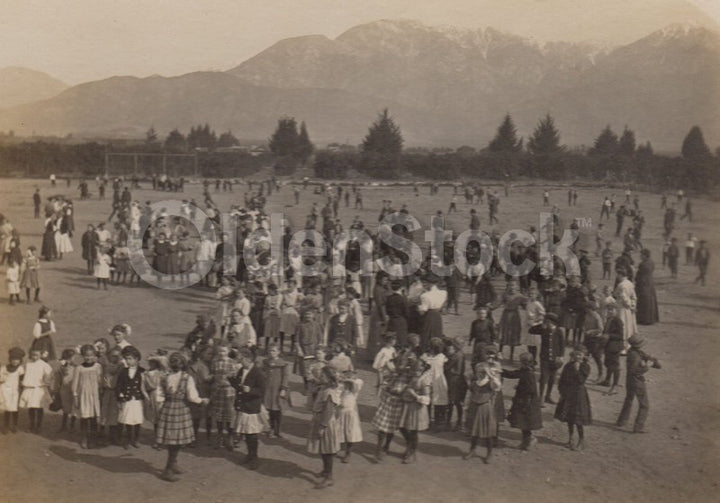 Cute Kids School Recess Scene Great Victorian Era Antique Photo on Board