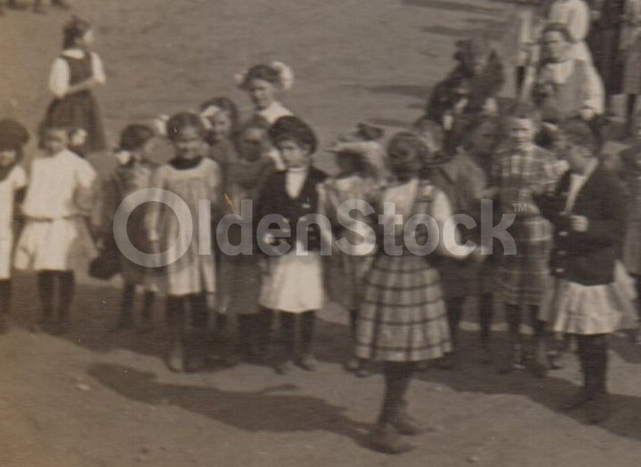 Cute Kids School Recess Scene Great Victorian Era Antique Photo on Board