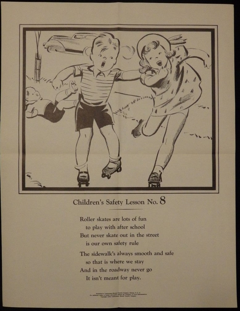Roller Skating Safety Lumberman's Mutual Insurance Vintage Children's PSA Poster 1938