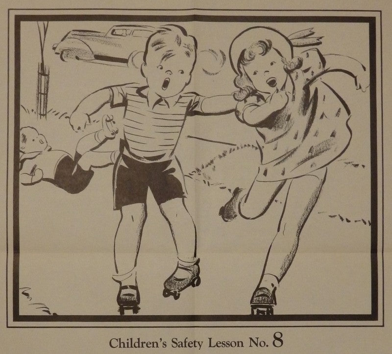 Roller Skating Safety Lumberman's Mutual Insurance Vintage Children's PSA Poster 1938