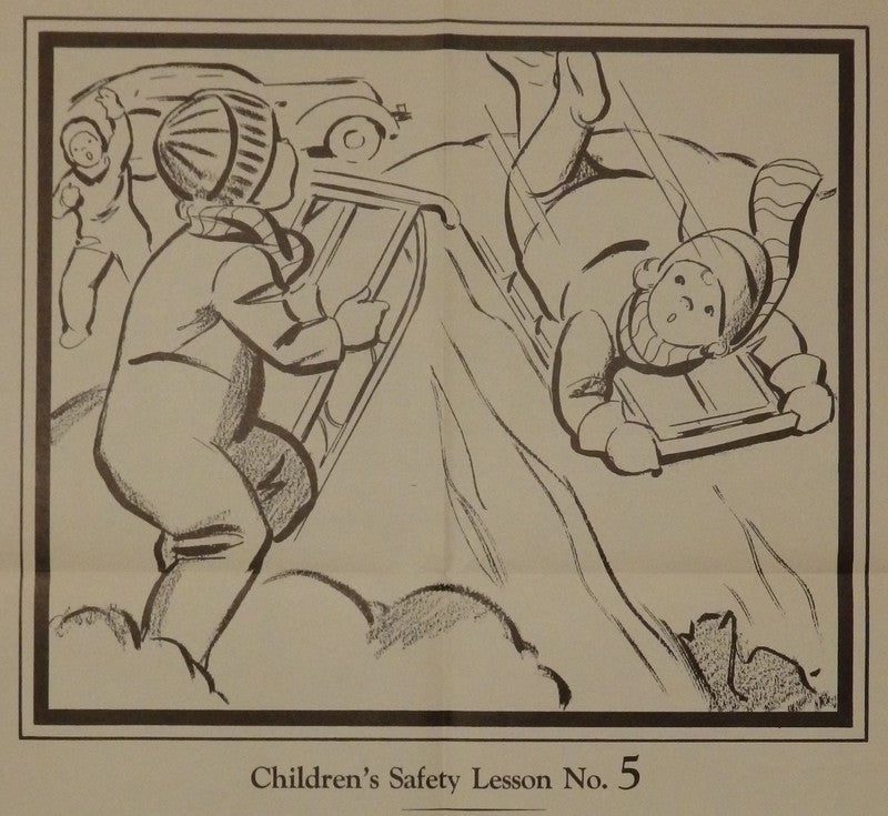 Snow Sledding Safety Lumberman's Mutual Insurance Vintage Children's PSA Poster 1938