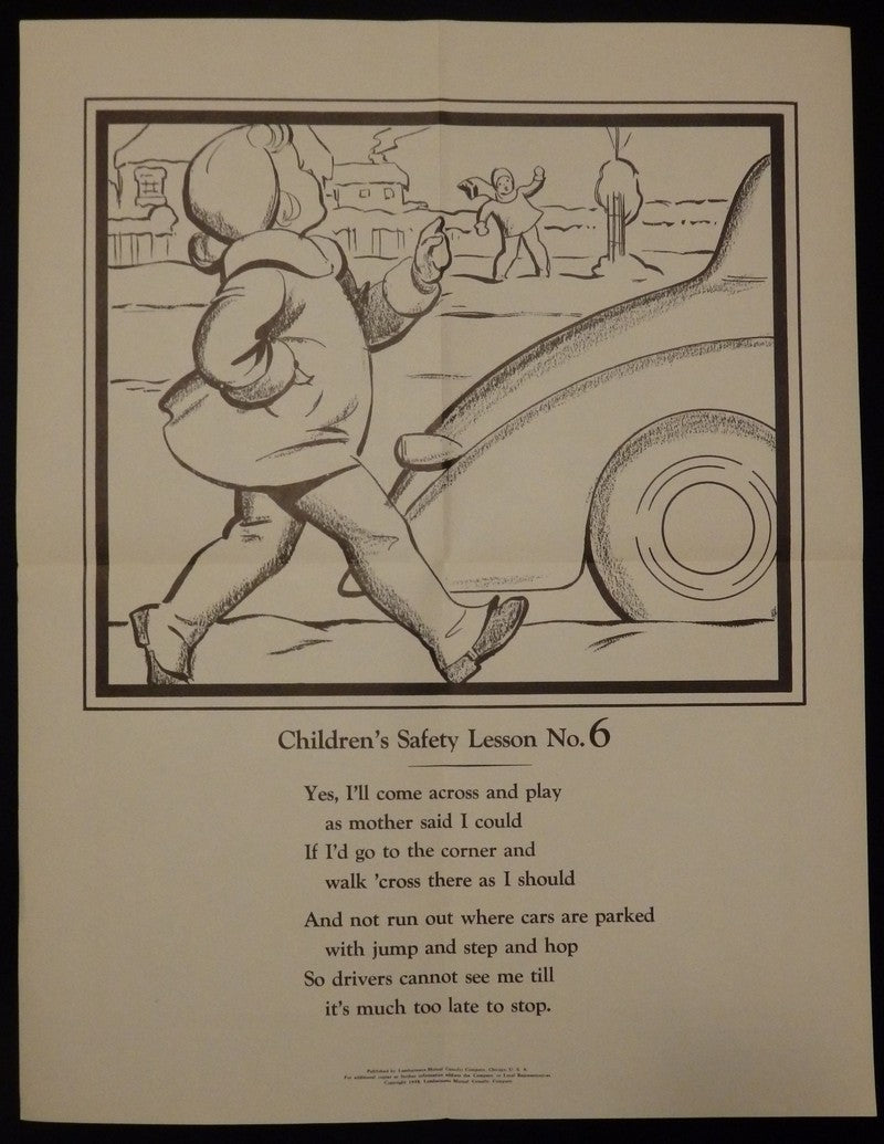 Crossing the Street Safety Lumberman's Mutual Insurance Vintage Children's PSA Poster 1938