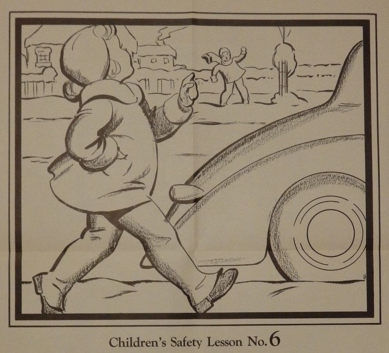 Crossing the Street Safety Lumberman's Mutual Insurance Vintage Children's PSA Poster 1938