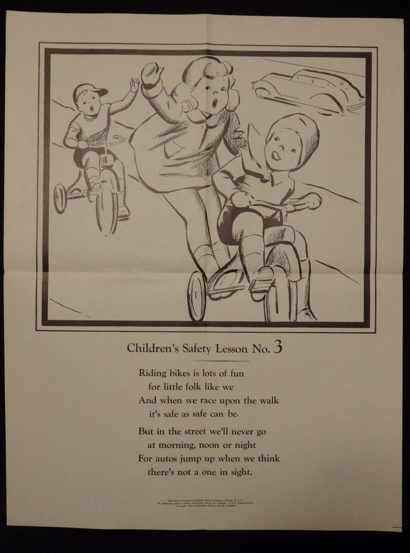 Bicycle Safety Lumberman's Mutual Insurance Vintage Children's PSA Poster 1938