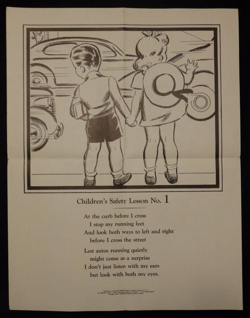 Lumberman's Mutual Insurance Vintage Children's Safety PSA Poster 1938